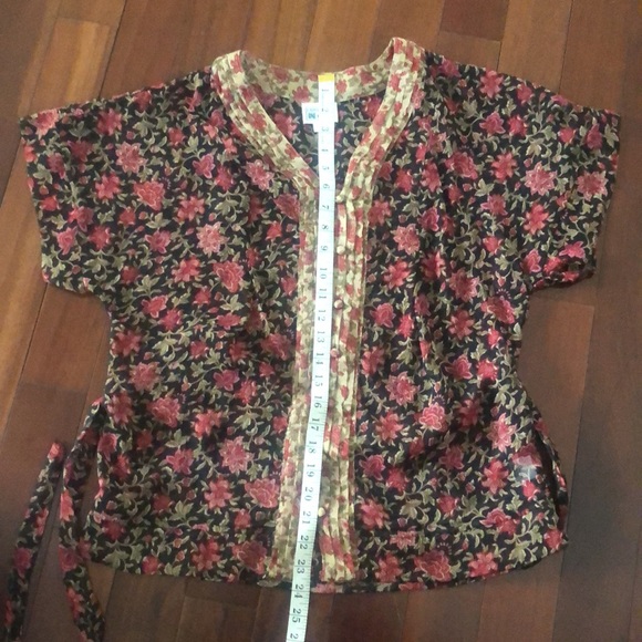 Converse One Star Gray Floral Sheer Y2K Short Sleeve Blouse M - Picture 8 of 11